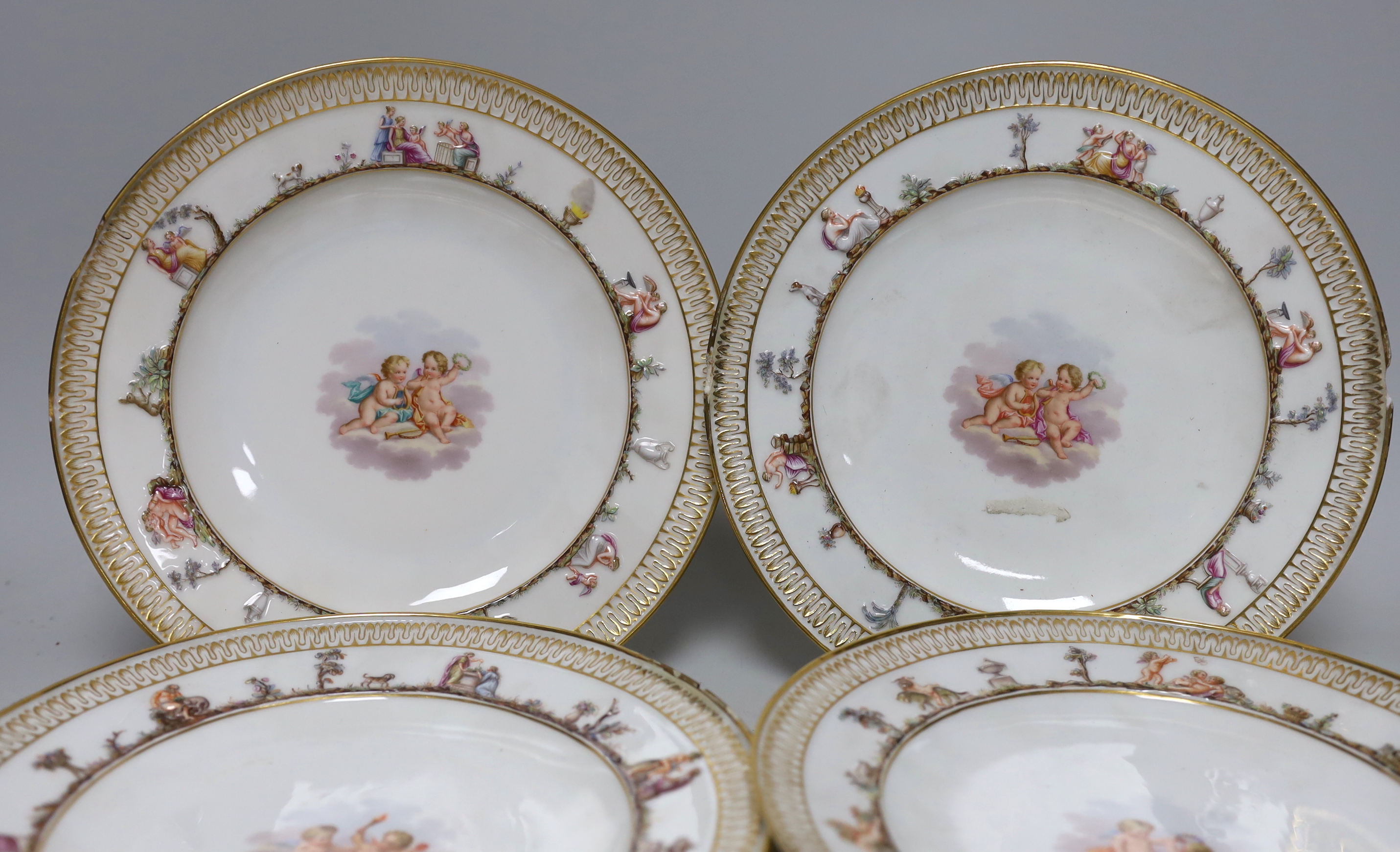 A set of six Meissen Capo di Monte style plates, 19th century